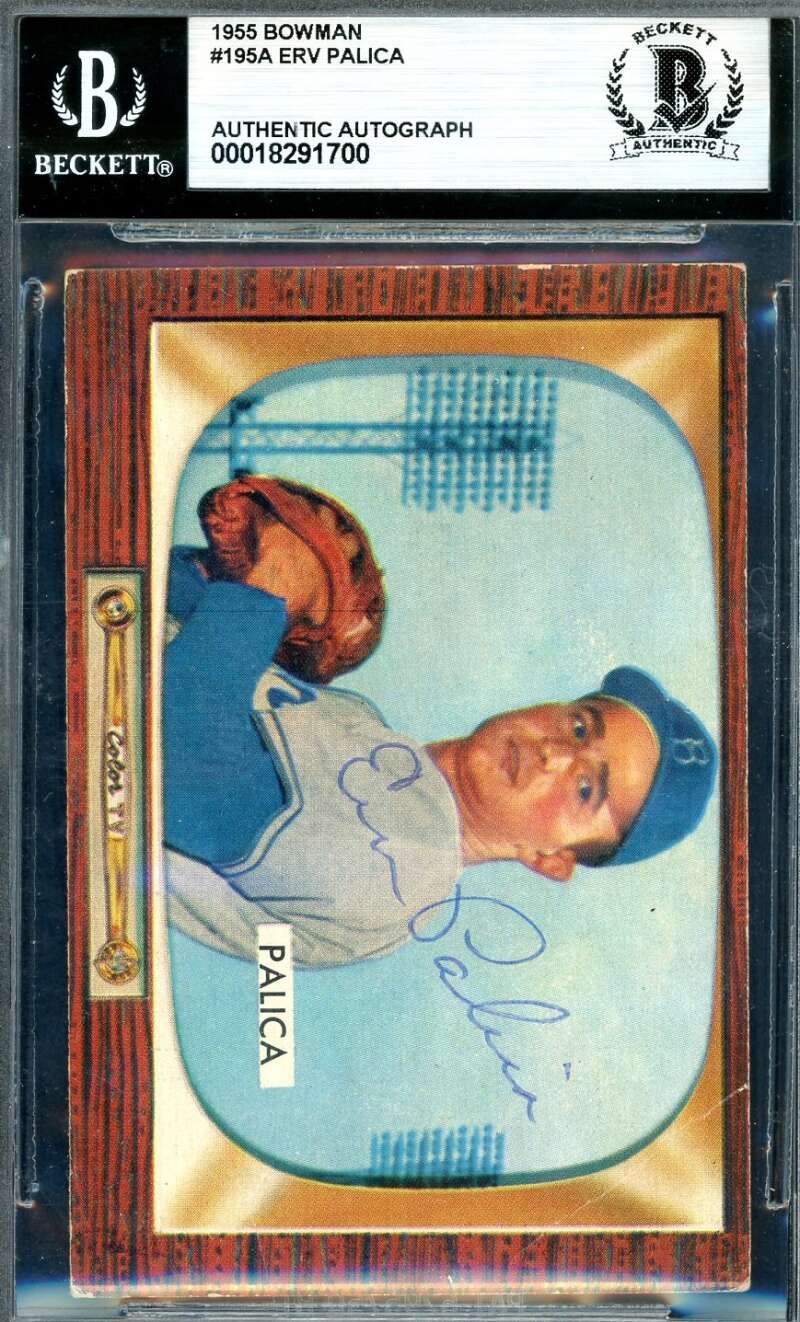Erv Palica Beckett BAS Signed 1955 Bowman Autograph