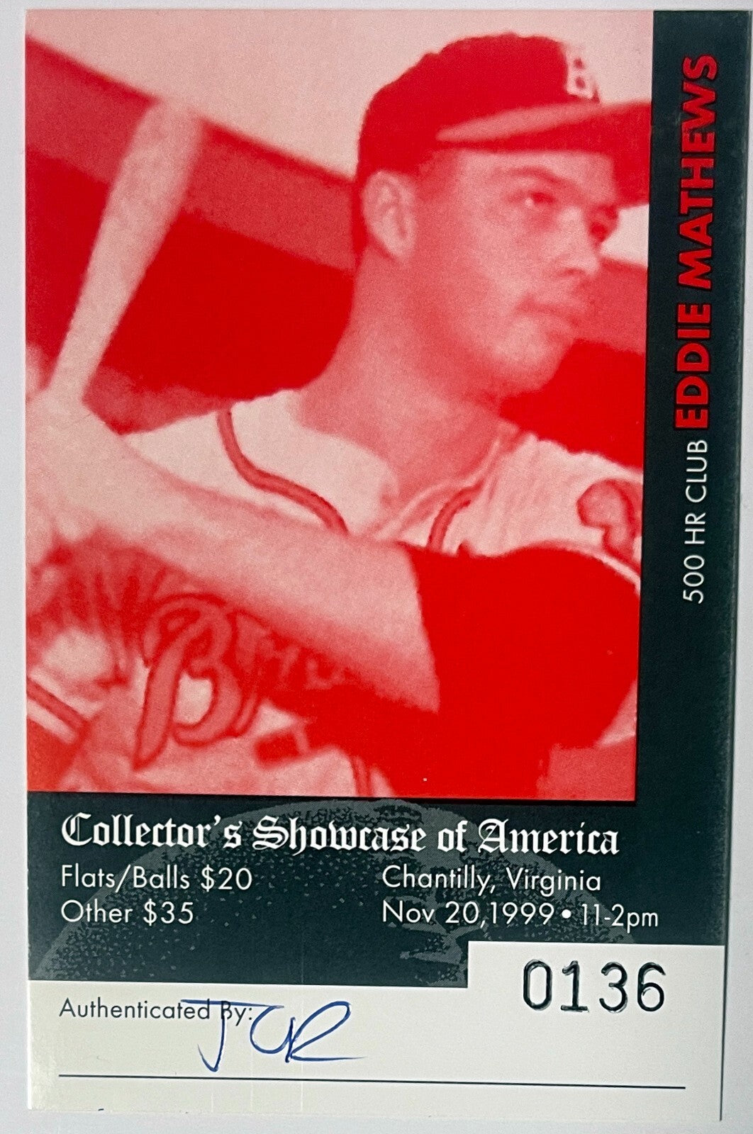 Eddie/Ed Mathews signed Braves 500th HR 7/14/67 8x10 Photo/Card w/ HOF '78 - COA