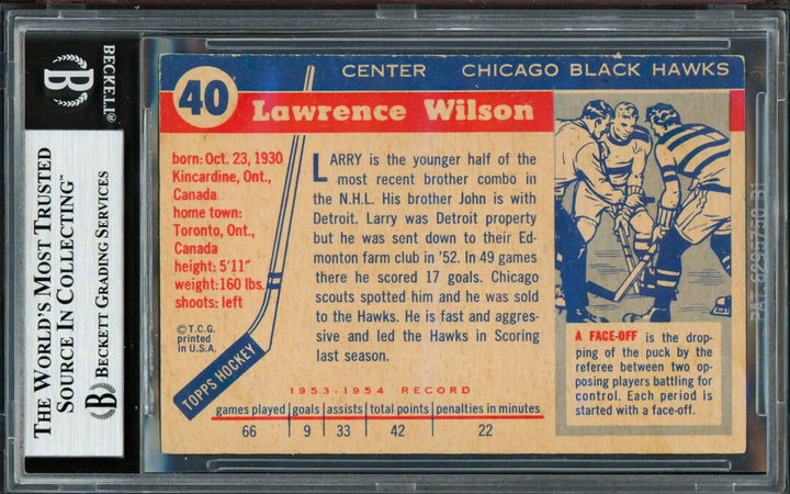 Larry Wilson Signed 1954-55 Topps Card 40 Chicago Black Hawks Beckett