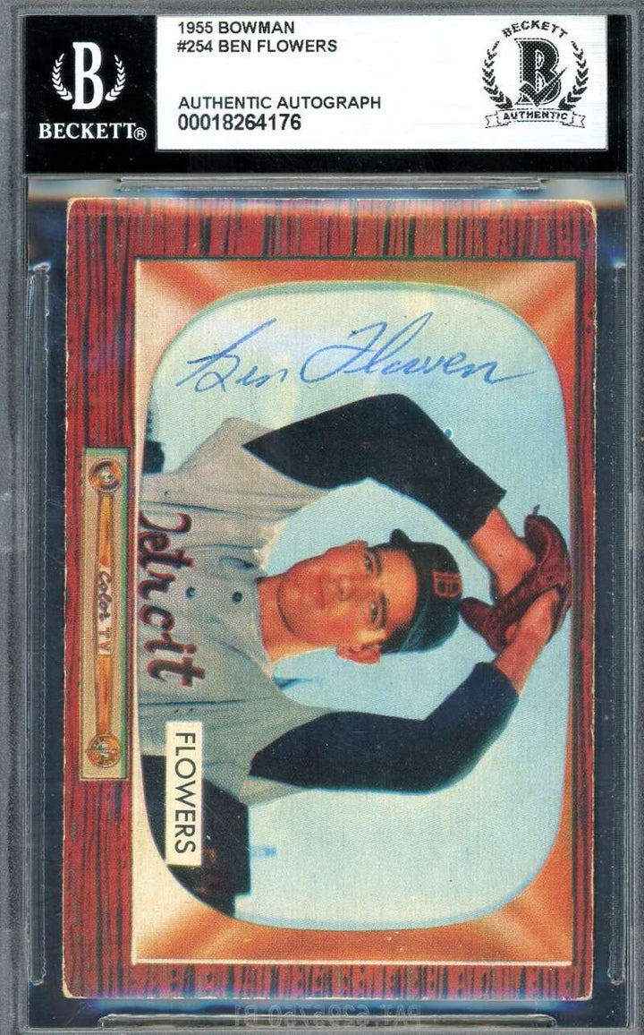 Ben Flowers Beckett BAS Signed 1955 Bowman Autograph