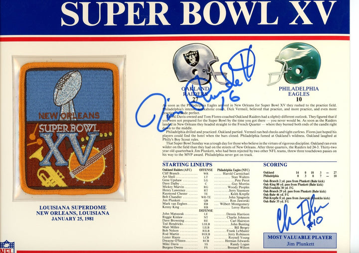 Jim Plunkett Chris Bahr Autographed Oakland Raiders SB XV Patch Beckett 54949