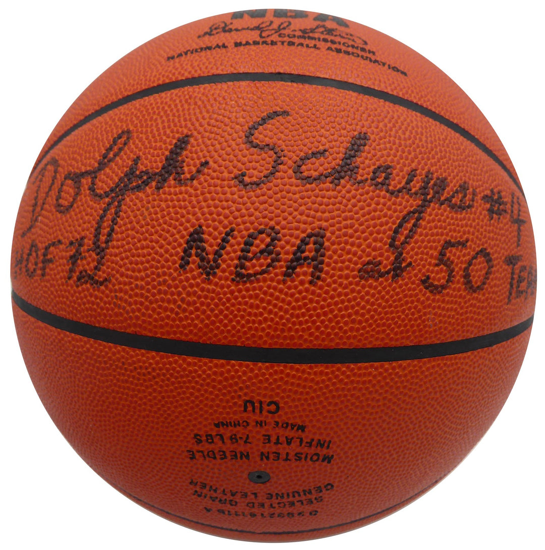 Dolph Schayes Signed NBA Leather Basketball 76ers HOF 72 NBA at 50 Team Beckett