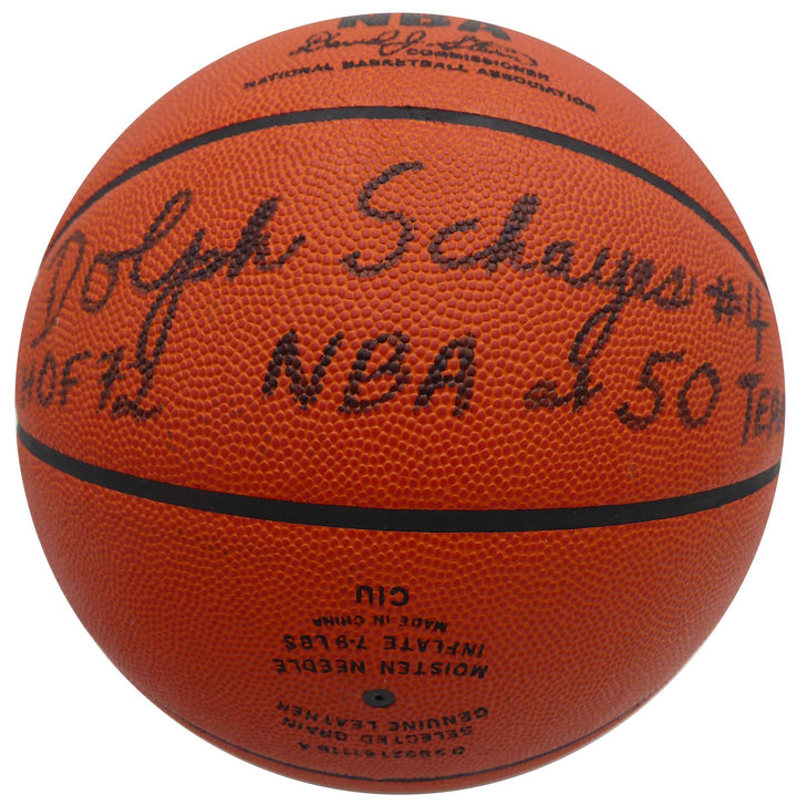 Dolph Schayes Signed NBA Leather Basketball 76ers HOF 72 NBA at 50 Team Beckett
