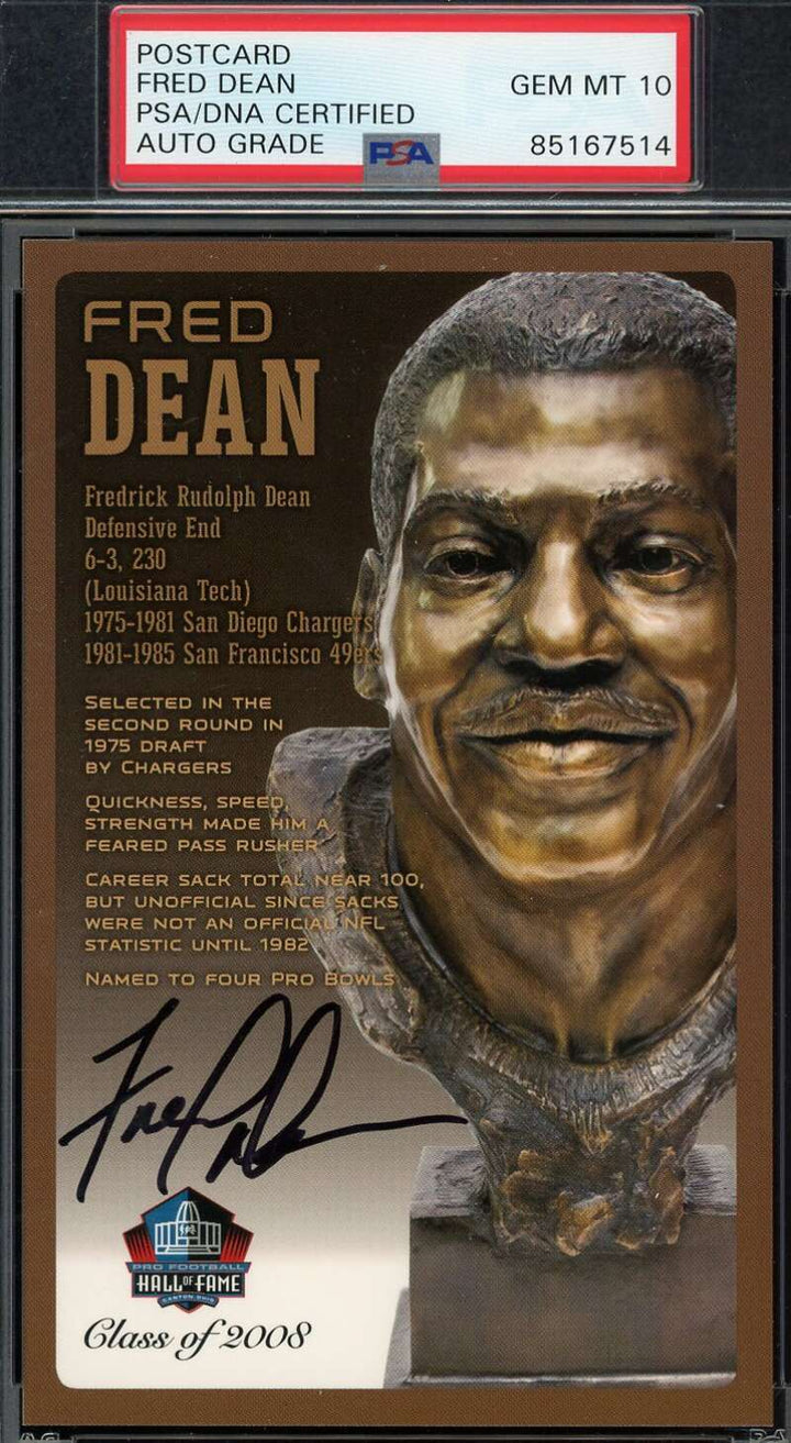 Fred Dean Gem Mint 10 PSA DNA Signed HoF Bronze Bust Postcard /150 Autograph