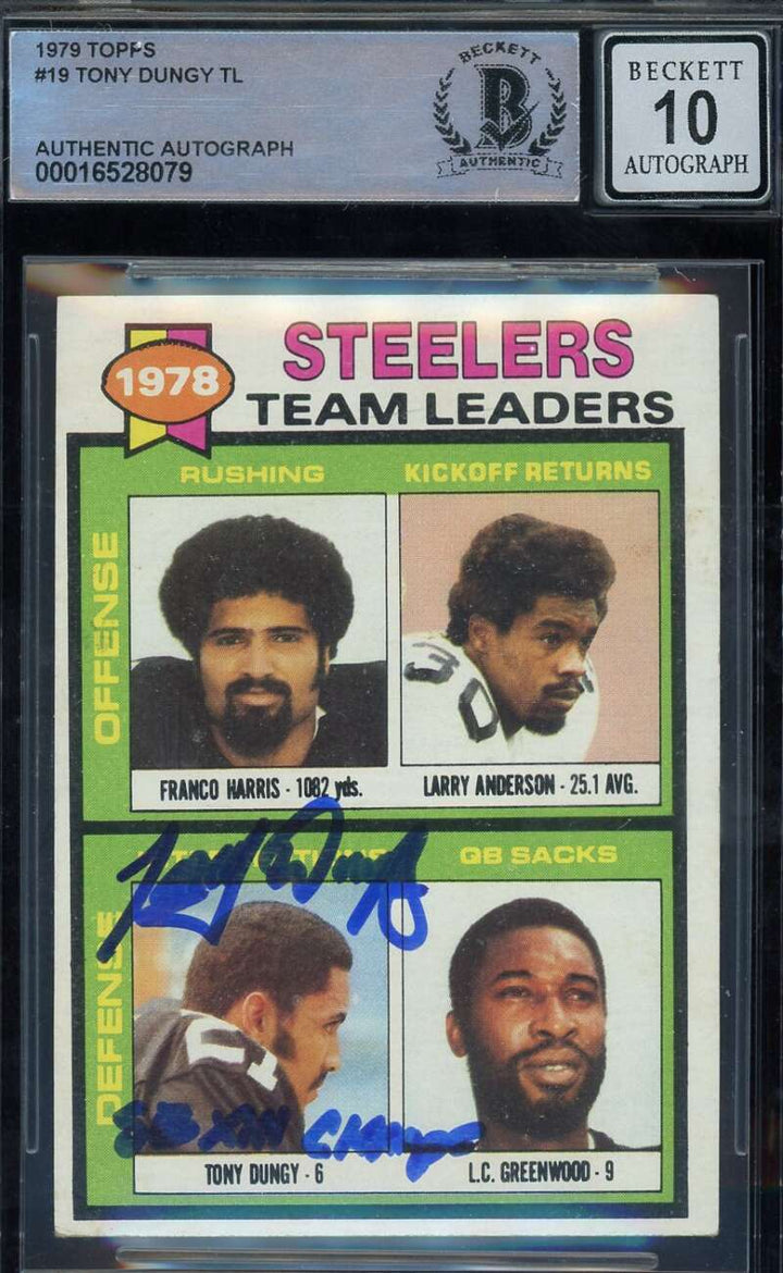 Tony Dungy Gem Mint 10 Beckett BAS Signed 1979 Topps 1978 Leader Autograph
