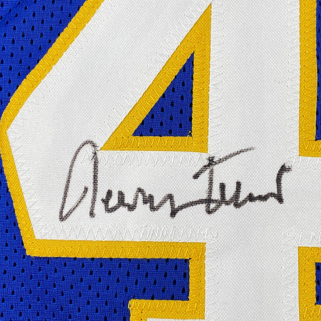 Autographed/Signed Jerry West West Virginia Blue College Basketball Jersey JSA C