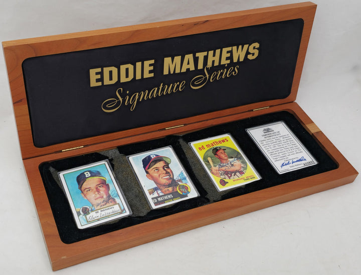 Eddie Mathews Signed Porcelain Baseball Card Set Milwaukee Braves 3 Signed