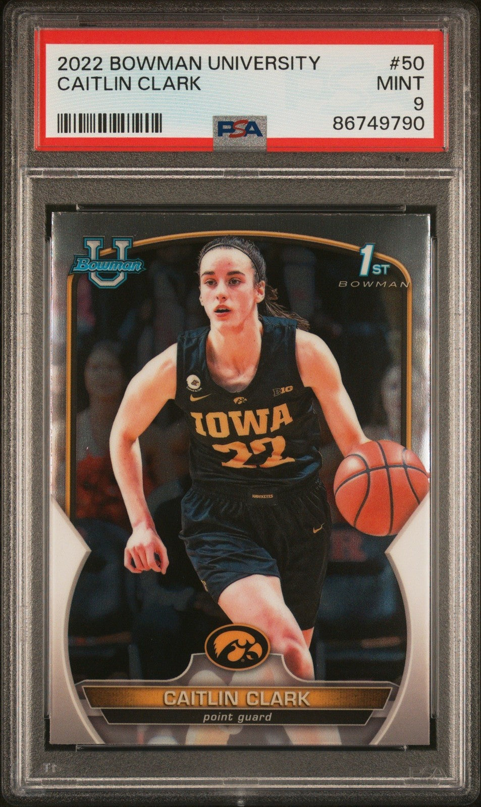 Graded 2022 Topps Bowman University Caitlin Clark #50 RC Card PSA 9