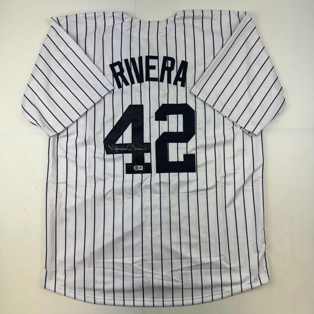 Autographed/Signed Mariano Rivera New York Pinstripe Jersey BAS Holo