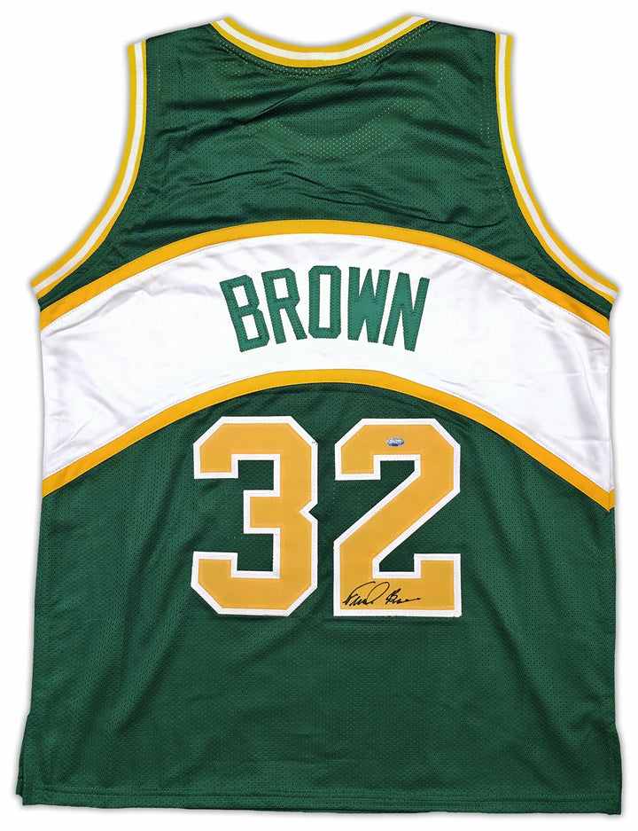 Seattle Supersonics Downtown Fred Brown Signed Green Jersey MCS Holo