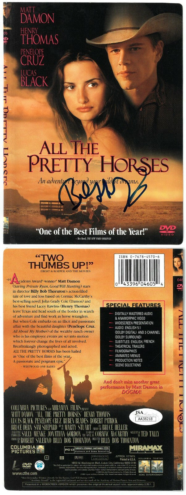 Billy Bob Thornton (director) signed 2000 All The Pretty Horses DVD Cover- JSA
