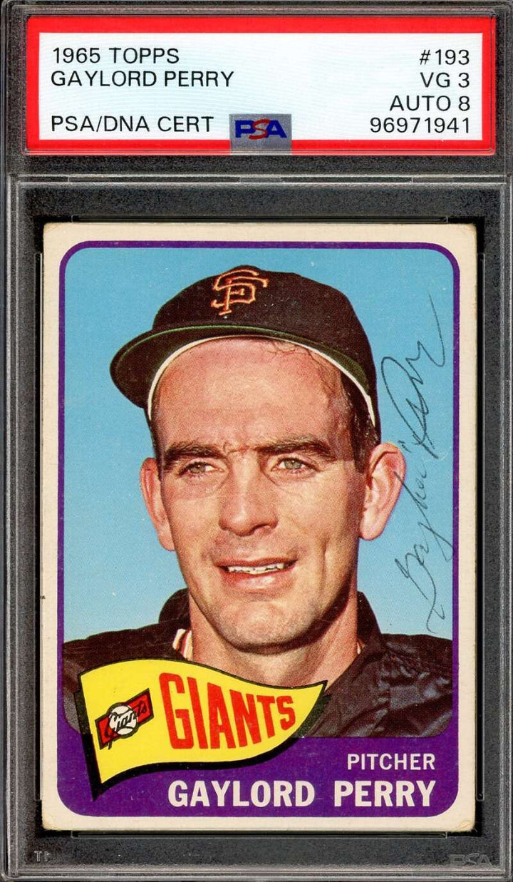 Gaylord Perry NM MT 8 PSA DNA Signed 1965 Topps Autograph