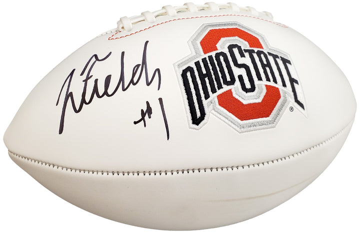 Justin Fields Signed Ohio State Buckeyes White Logo Football Beckett BAS