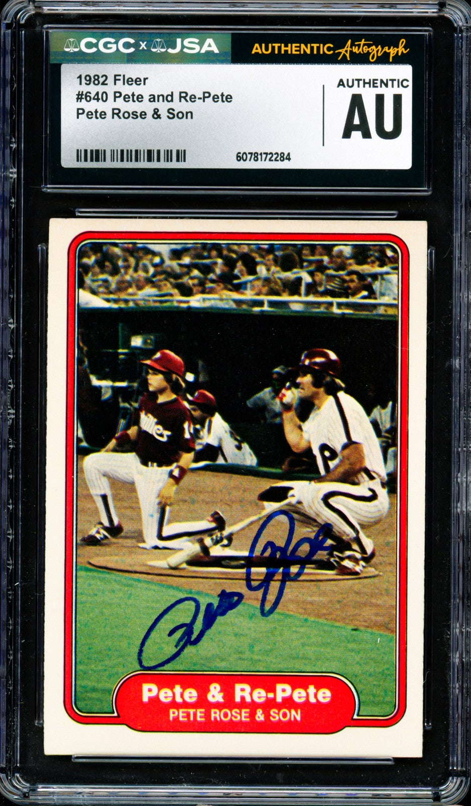 Pete Rose Autographed Signed 1982 Fleer Card 640 Philadelphia Phillies CGC x JSA