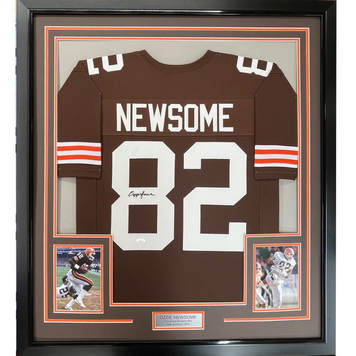 FRAMED Signed OZZIE NEWSOME HOF 35x39 Cleveland Brown Jersey JSA COA