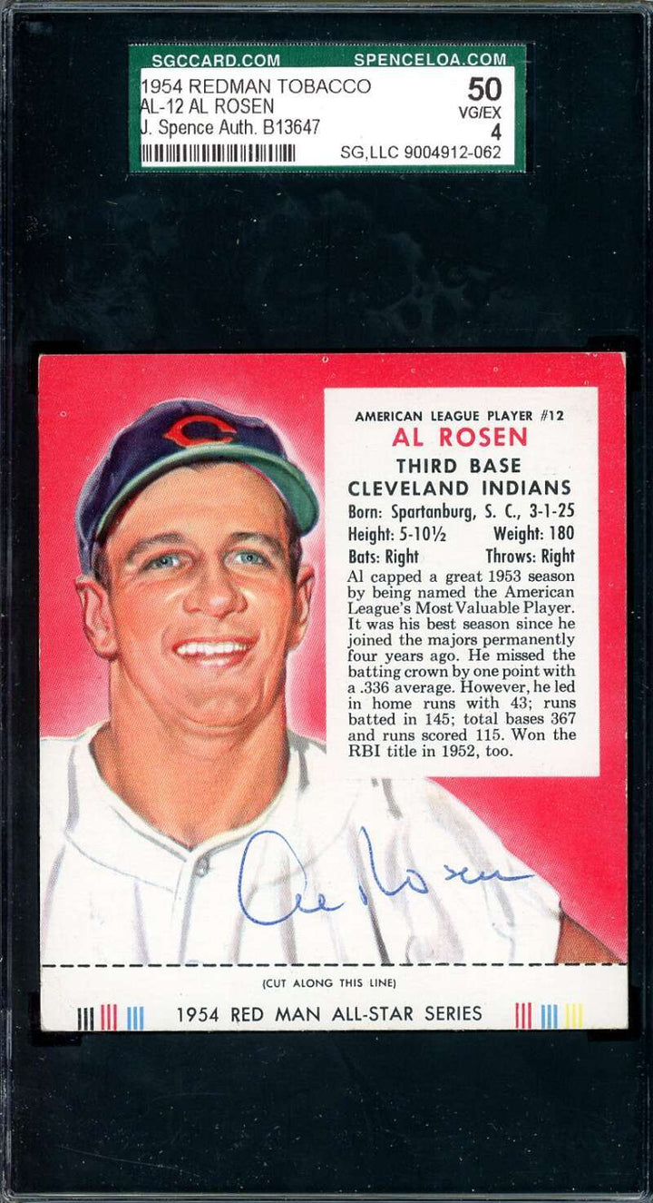 Al Rosen JSA SGC Coa Signed 1954 Red Man Tobacco With Tab Autograph