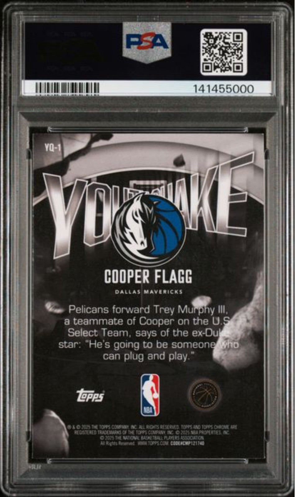 Graded 2025 Topps Chrome Cooper Flagg #YQ1 Youthquake Rookie RC Card PSA 10 Mint