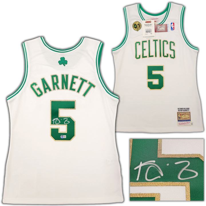 Boston Celtics Kevin Garnett Signed White & Gold Mitchell & Ness Hardwood