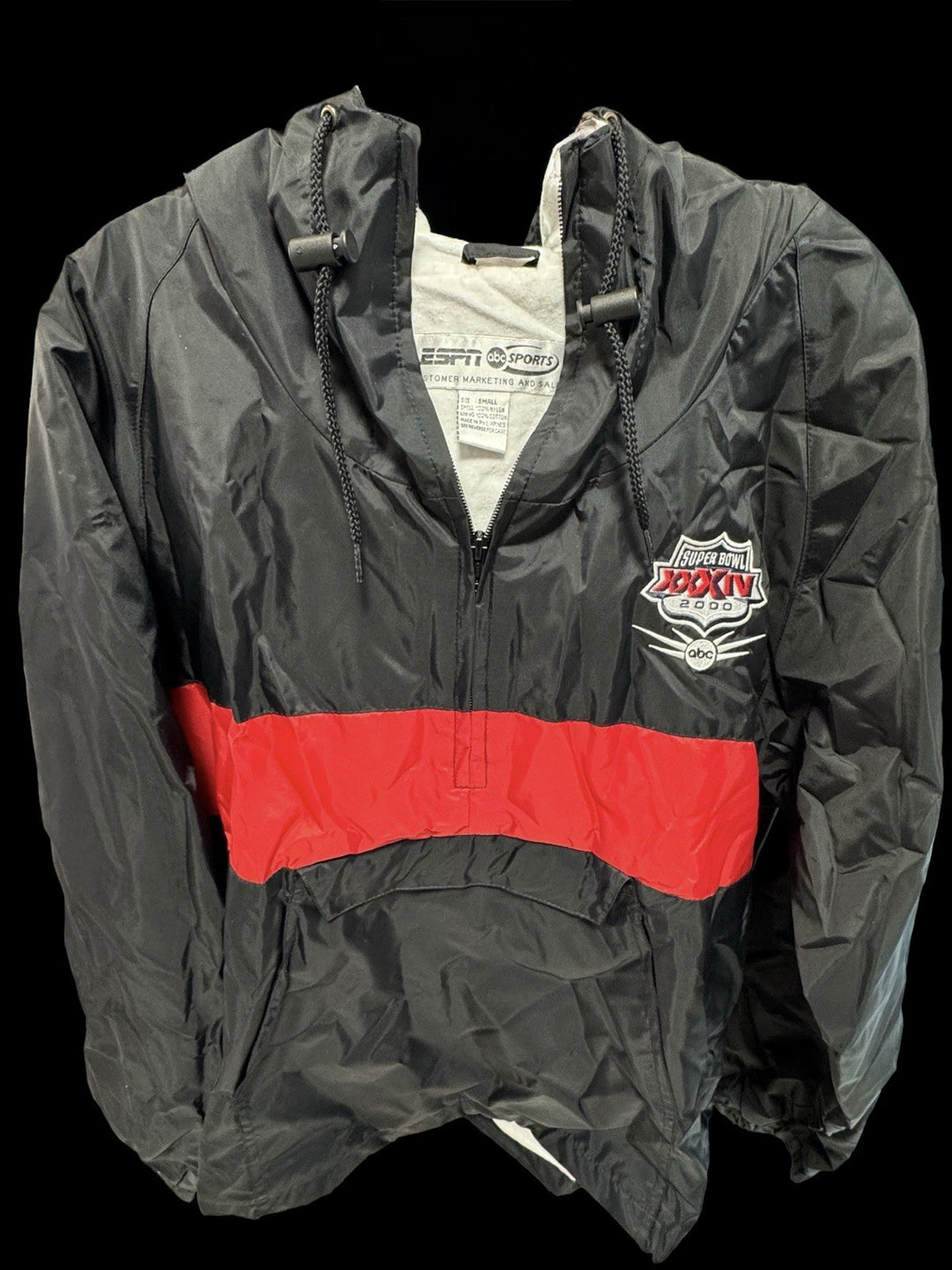 Super Bowl XXXVI 2002 Windbreaker Jacket Black Red Hooded Pullover NFL Sz Small