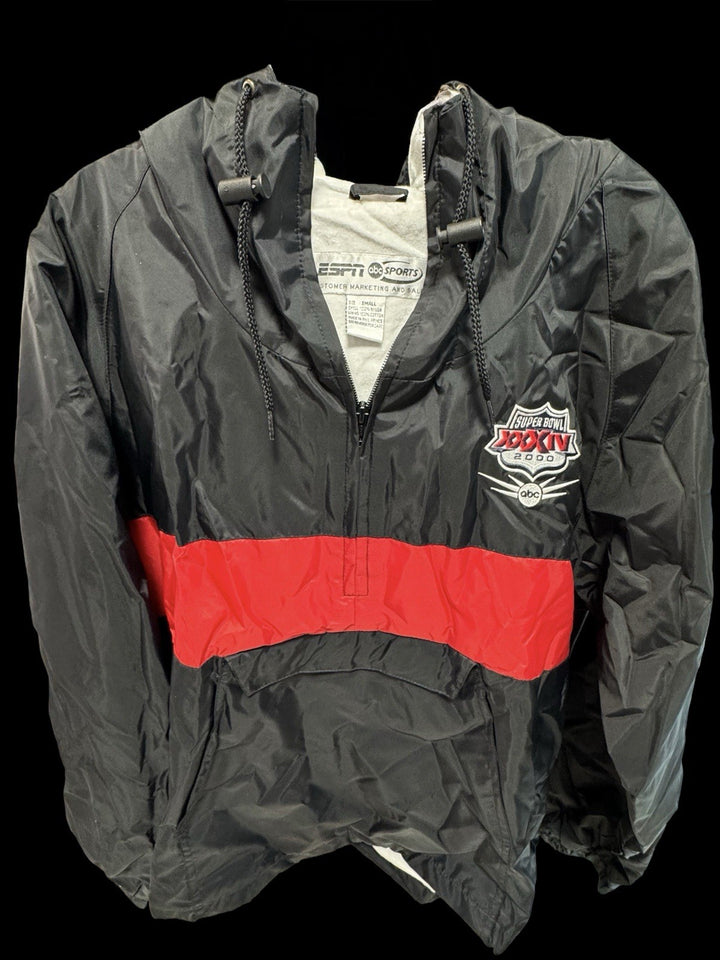 Super Bowl XXXVI 2002 Windbreaker Jacket Black Red Hooded Pullover NFL Sz Small