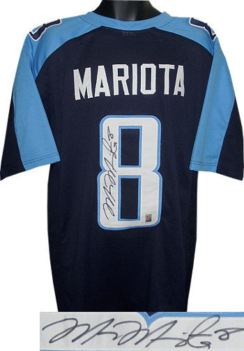 Marcus Mariota signed Blue Stitched Pro Style Football Jersey XL #8-MARIOTA HOLO