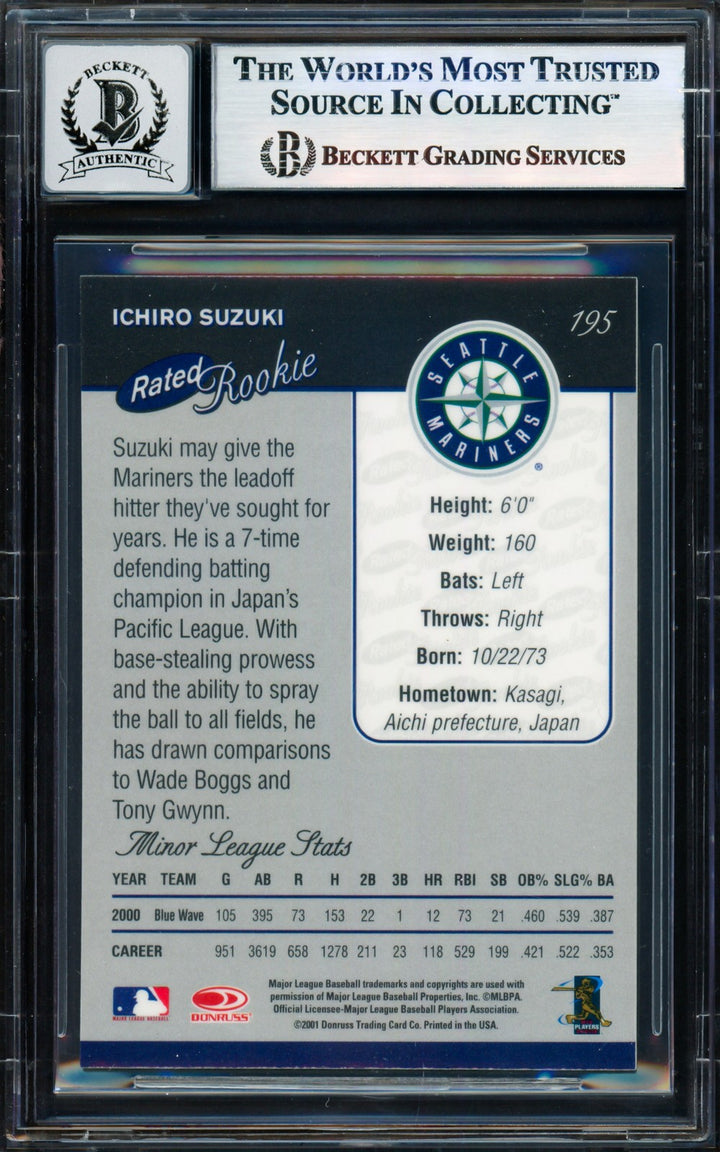 Ichiro Suzuki Auto 2001 Donruss Baseball's Best Silver Card 195 Sig 10 Beckett