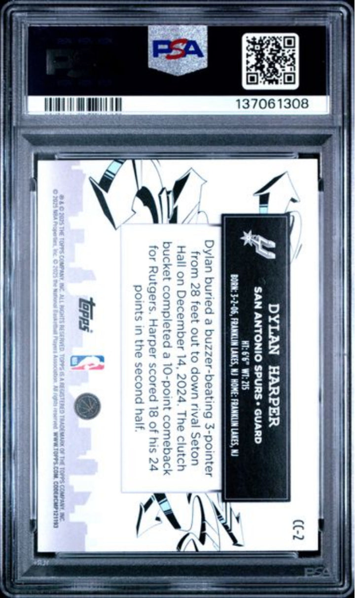 Graded 2025 Topps Dylan Harper #CC2 Clutch City Prospects Rookie RC Card PSA 10