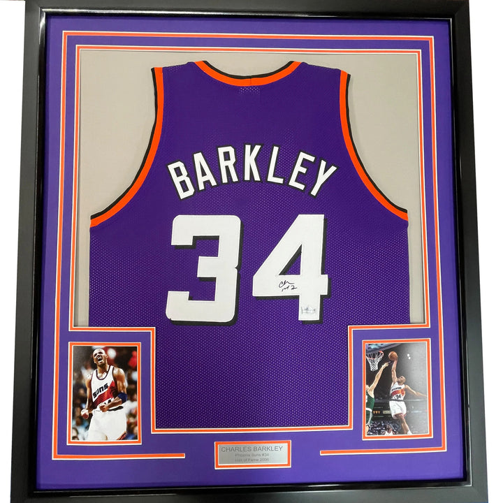 Framed Facsimile Autographed Charles Barkley 33x42 Purple Reprint Auto Jersey