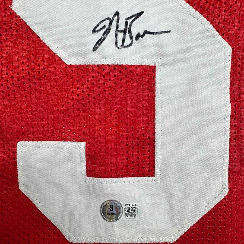Framed Autographed/Signed NaVorro Bowman 35x39 SF Red Jersey Beckett BAS COA
