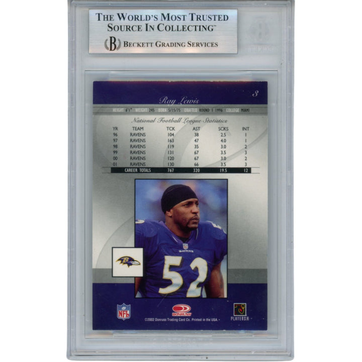 Ray Lewis Autographed 2002 Donruss Elite #3 Trading Card Slab Beckett 53468