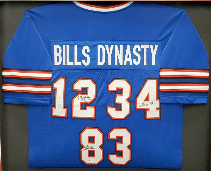 Bills Team Greats Signed Framed Blue Jersey With 3 Sigs Beckett BAS