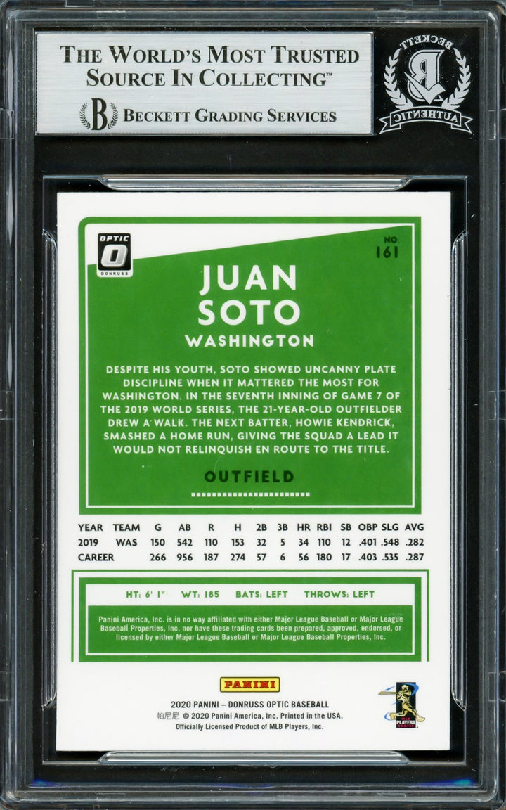 Juan Soto Autographed Signed 2020 Donruss Optic Card 161 New York Mets Beckett