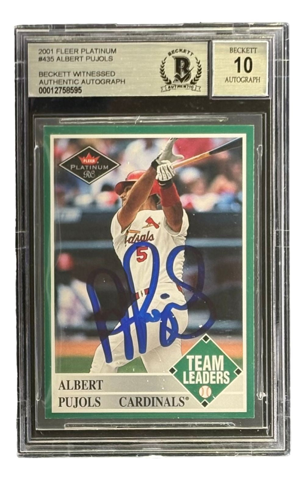 Albert Pujols Signed 2001 Fleer Platinum #435 Cardinals Rookie Card BAS Auto 10