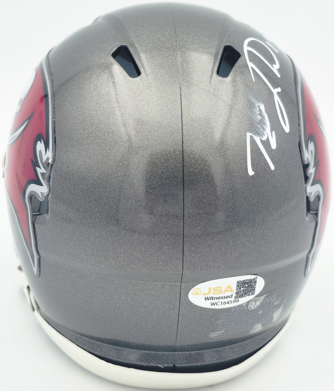 Tez Johnson Auto Buccaneers Silver Speed Mini Helmet (Smudged) JSA Witness