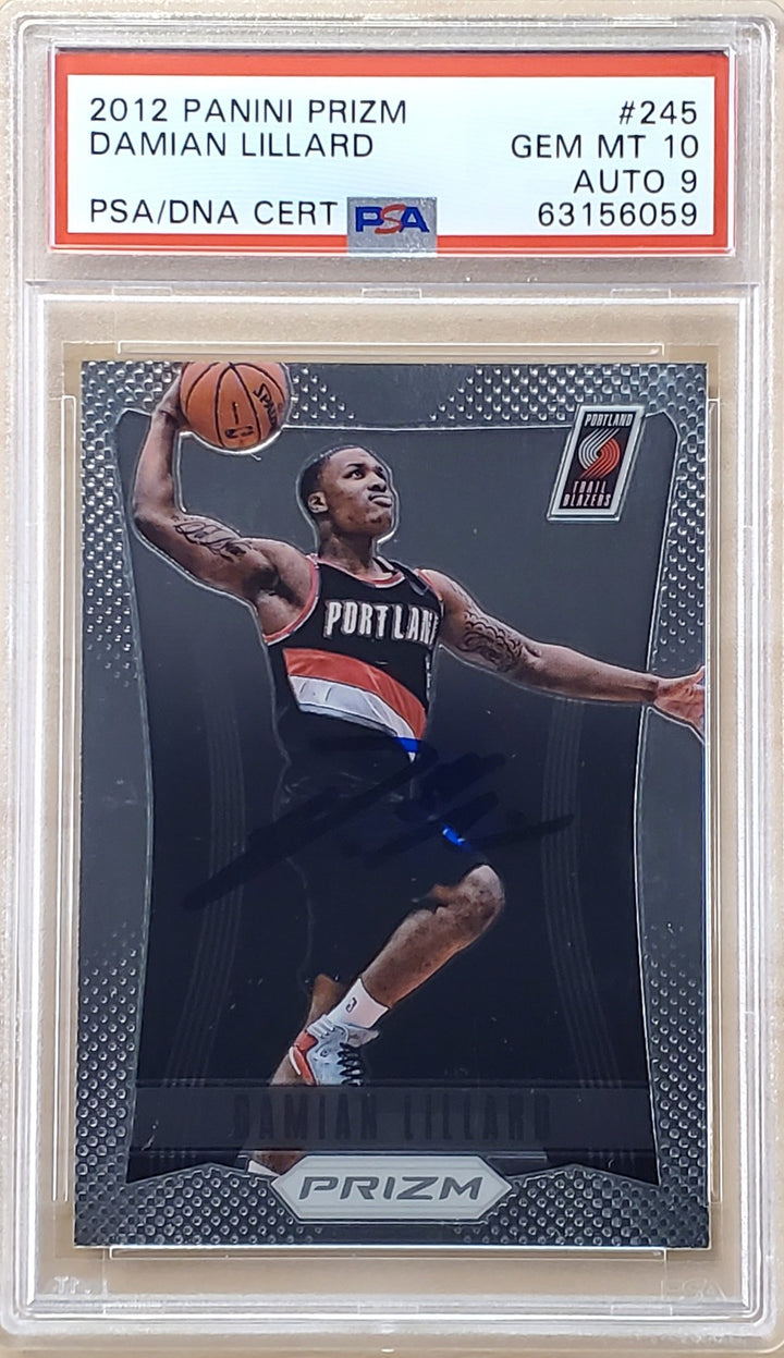 Damian Lillard Signed 2012-13 Panini Prizm RC 245 PSA 10 Sig 9 On Card PSA/DNA