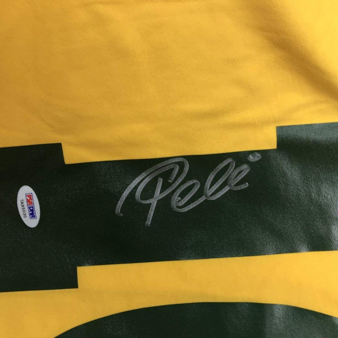 Autographed/Signed PELE Brazil Yellow Soccer Futbol Jersey PSA/DNA COA Auto #2