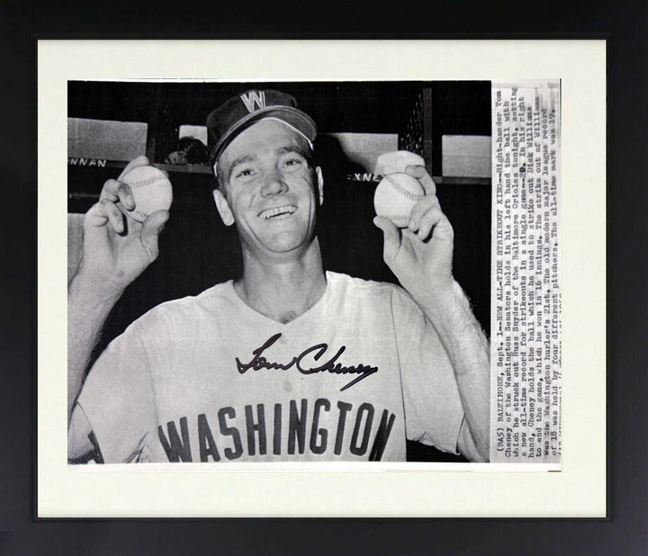 Tom Cheney signed 1962 Senators 7.5x10.5 Photo Framed- COA 21 Strikeouts/K's