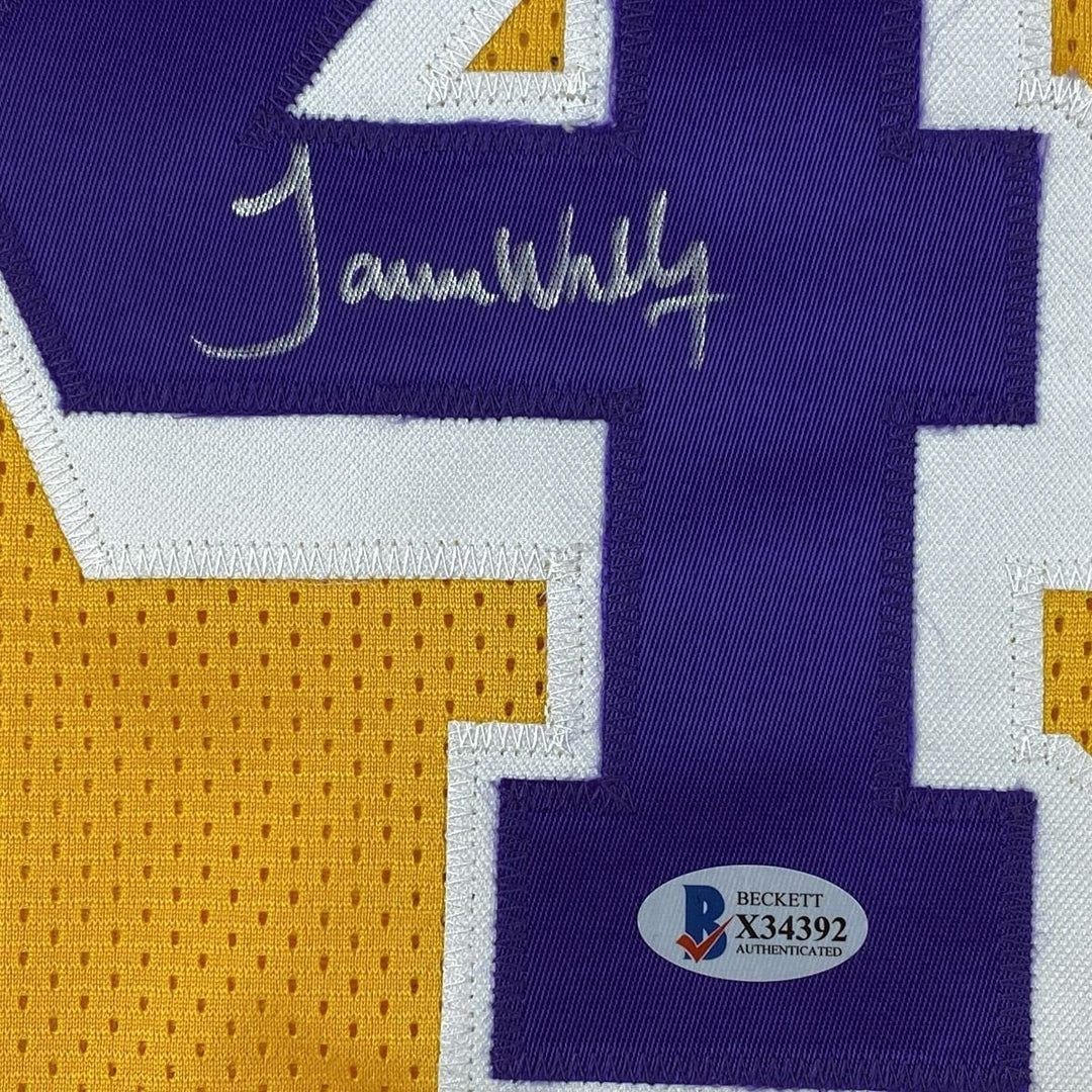 Autographed/Signed James Worthy Los Angeles LA Yellow Jersey Beckett COA