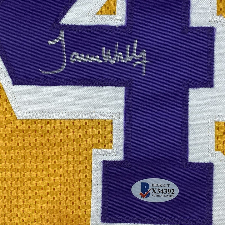 Autographed/Signed James Worthy Los Angeles LA Yellow Jersey Beckett COA