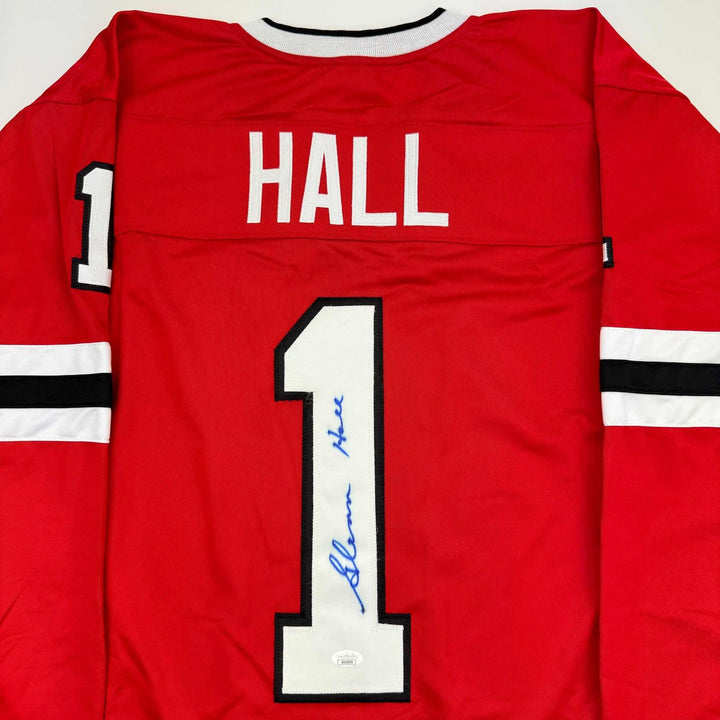Autographed/Signed Glenn Hall Chicago Red Hockey Jersey JSA COA