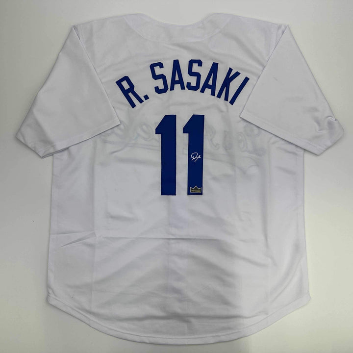 Facsimile Autographed Roki Sasaki Los Angeles LA White Reprint Jersey Men's XL