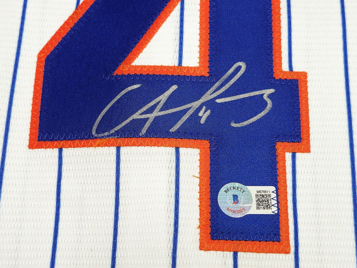New York Mets Francisco Alvarez Signed White Nike Jersey Size XL Beckett Wit
