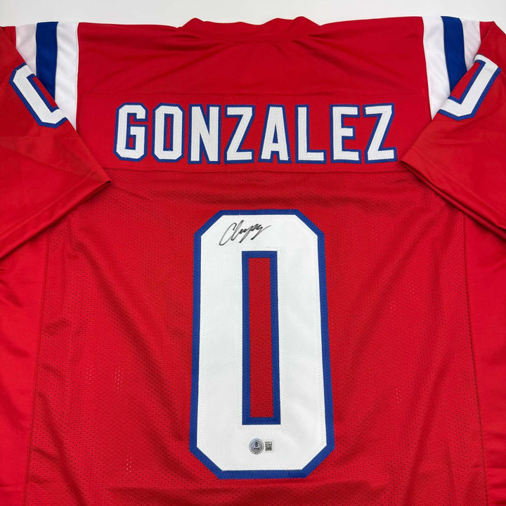 Autographed/Signed Christian Gonzalez New England Red Jersey BAS COA