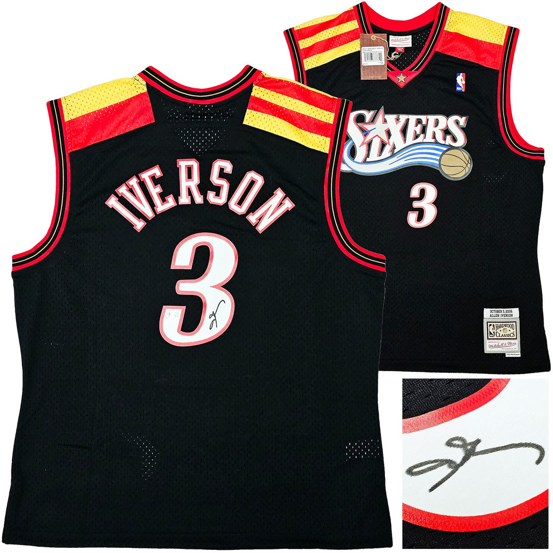 76ers Allen Iverson Auto Black AUTH Mitchell Ness 06 HWC Swingman Jersey L BAS