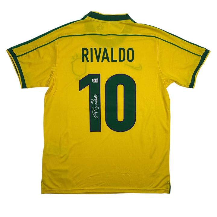Autographed/Signed Rivaldo Brazil Yellow Soccer Jersey Beckett BAS COA