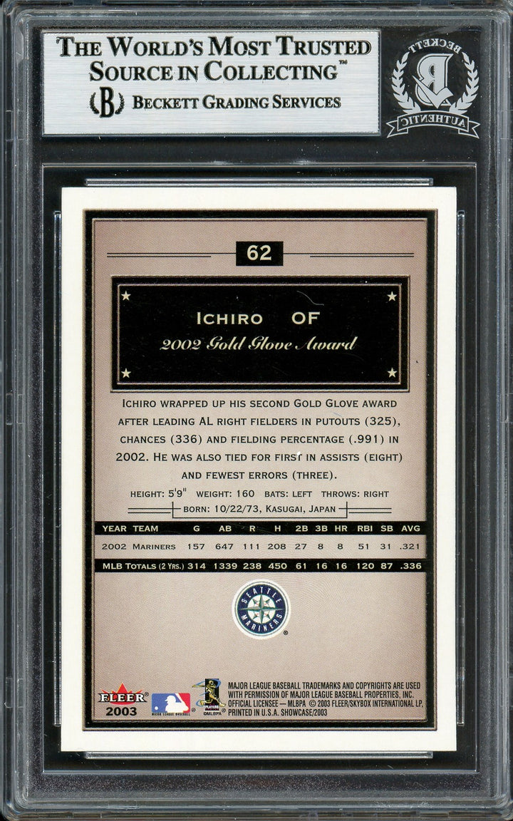 Ichiro Suzuki Signed 2003 Fleer Showcase Card 62 Seattle Mariners Beckett