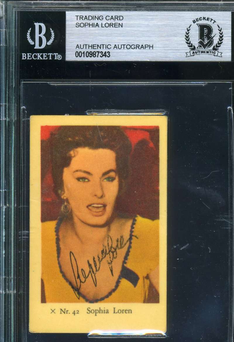Sophia Loren Bas Beckett Cert Hand Signed 1950`s Dutch Trading Card Autograph