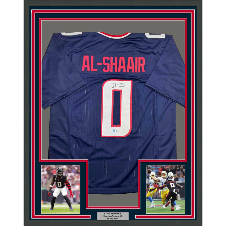 Framed Autographed/Signed Azeez Al Shaair 35x39 Houston Blue Jersey Beckett COA