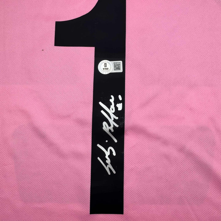 Autographed/Signed Gianluigi Buffon Juventus Pink Jersey Beckett BAS COA