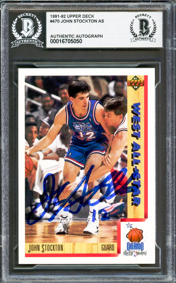 John Stockton Signed 1991-92 Upper Deck Card 470 Utah Jazz Beckett #16705050